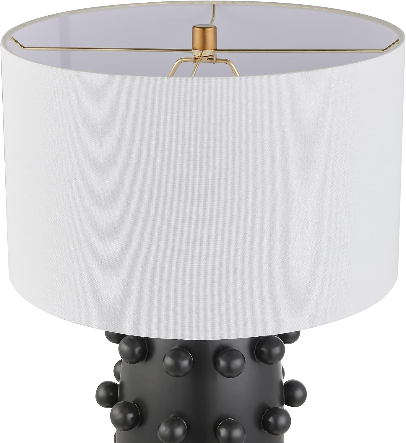 Henn&Hart 25.5'' Modern 1-Light Ceramic Table Lamp with Spherical Orbs on Lamp Body with White Fabric Drum Shade for Living Room, Bedroom, or Office, Matte Black