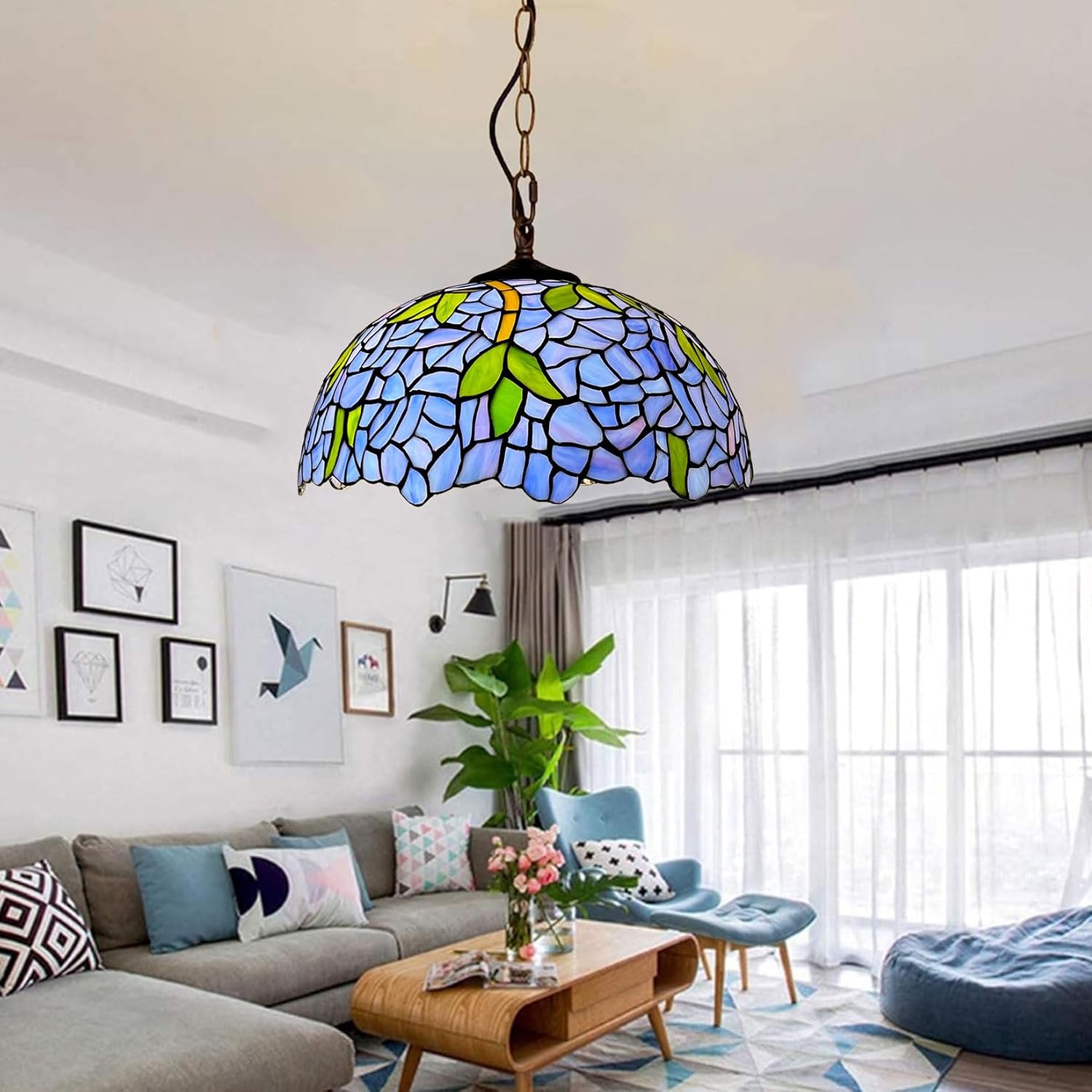Wisteria Tiffany Lamp Shade Replacement, Only 16X9 Inch Stained Glass Lampshades, Suitable for Table Lamp Floor Lamp Hanging Pendant lamp Ceiling Light