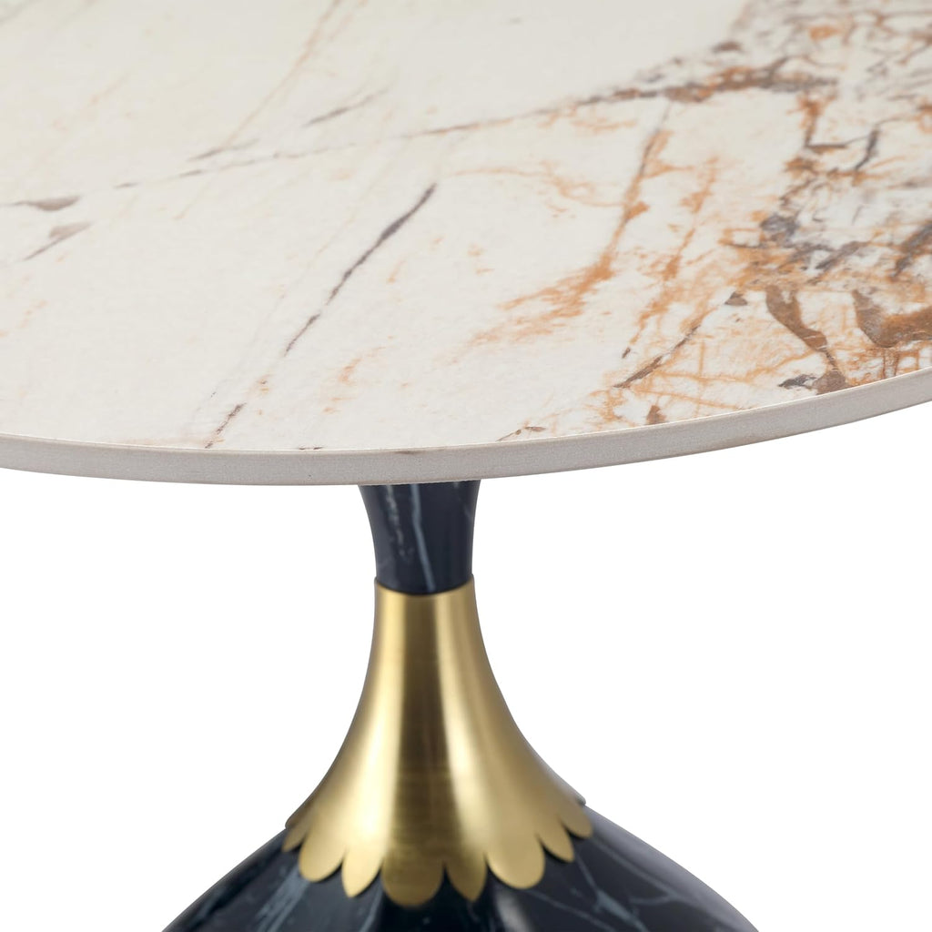 LeisureMod Oslo Modern Round Side Table with Elegant Sintered Stone Top and Sculptural Stainless Steel Pedestal Base, Chic Accent End Table for Living Room, Home or Sofa, Stone Black