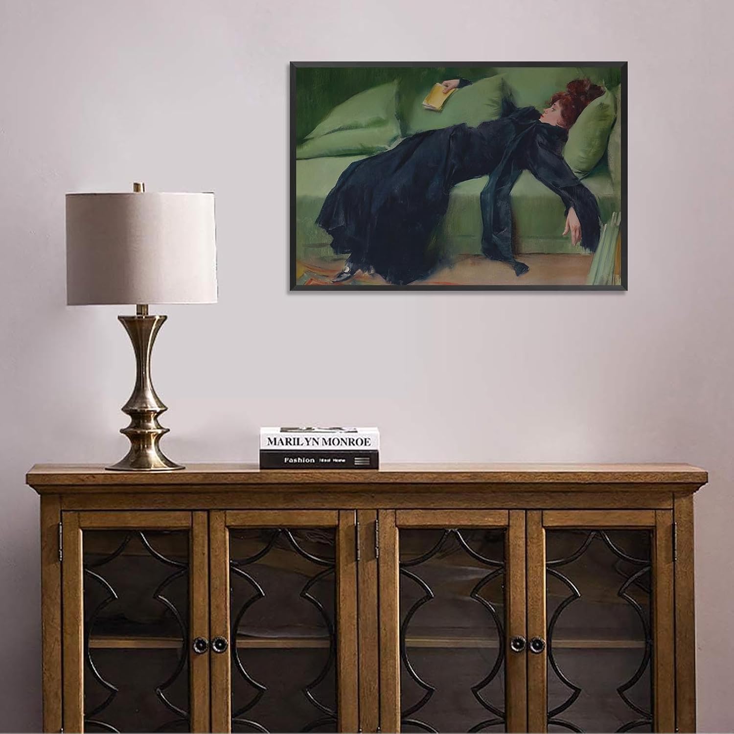 Vintage Decadent Young Woman After The Dance Posters Preppy Style Victorian Canvas Wall Art Interesting Green Sofa Aesthetic Prints Painting For Home Bedroom Dorm Wall Decor 24X36in Black Frame