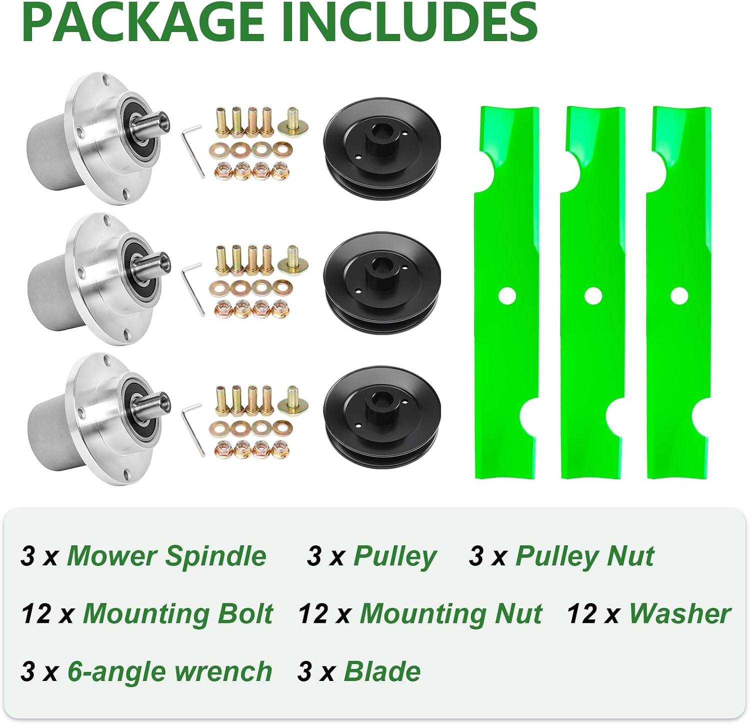 42' Mower Deck Rebuild Kit Bad Boy MZ Magnum MZ ZT Avenger Zero Turn Mower Include 3 Spindle 037-2000-00 037-2050-00 + 3 Blade 038-4221-00 + 3 Pulley 033-4820-00