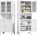 COFaR 69' Tall Modern Kitchen Pantry,Metal Storage Cabinet with Shelves ＆ Glass Doors for Display,Pantry Storage Cabinet,Freestanding Cupboard for Kitchen,Dining Room,Living Room,Bathroom,White