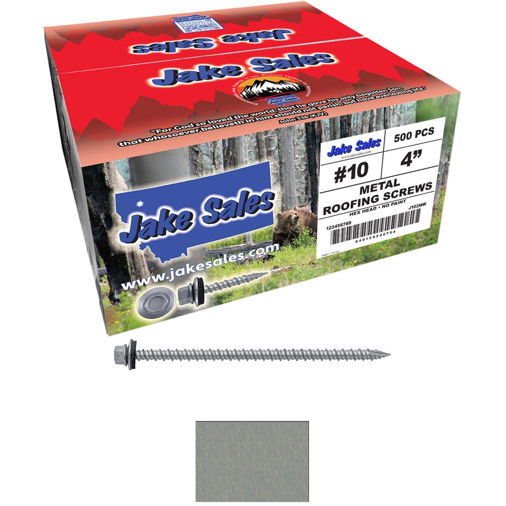 10 x 4 NO Paint Metal Roofing Screws - Hex Washer Head- Self-Starting/Tapping - EPDM Washer. 2 X 250 Bags - 500 Screws