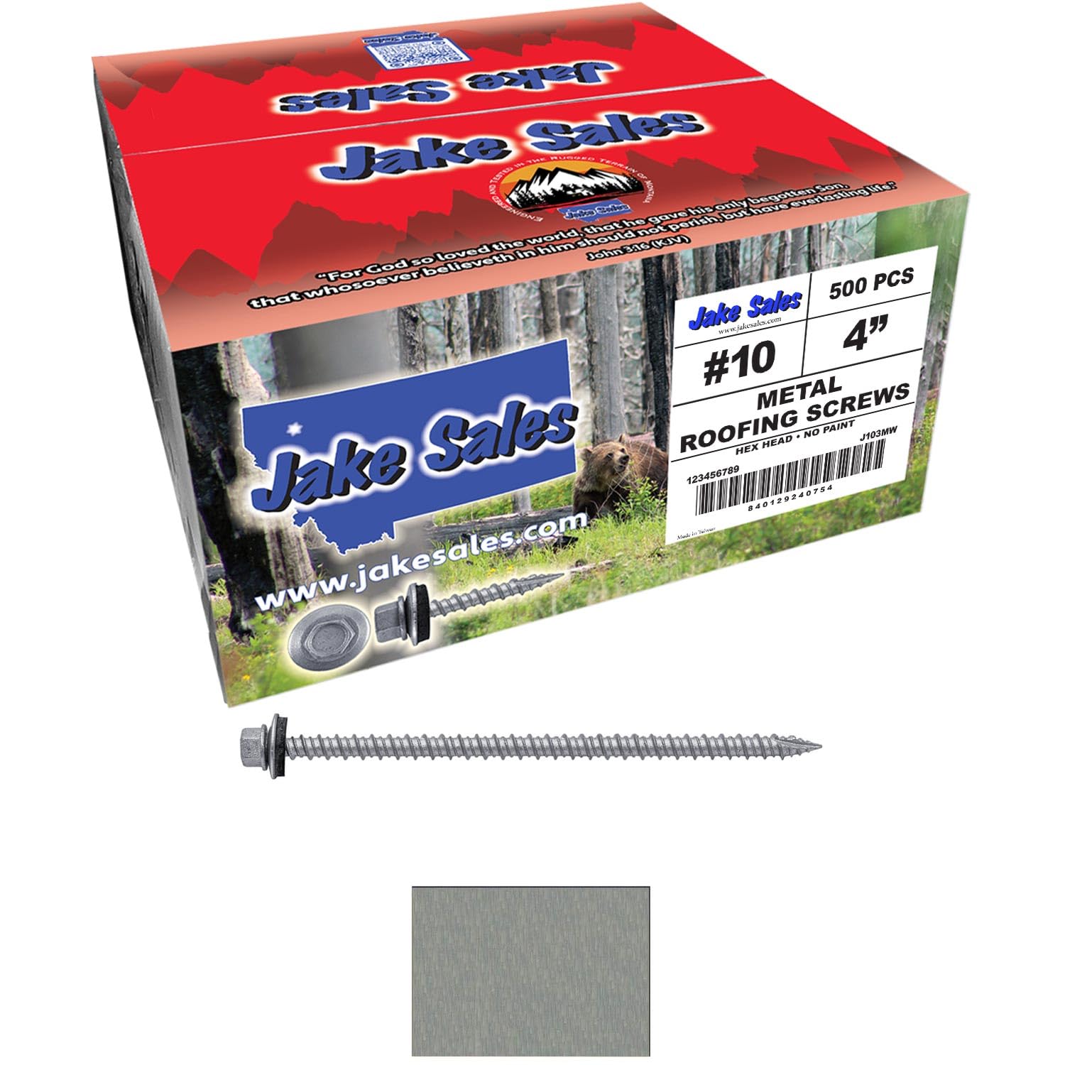 10 x 4 NO Paint Metal Roofing Screws - Hex Washer Head- Self-Starting/Tapping - EPDM Washer. 2 X 250 Bags - 500 Screws