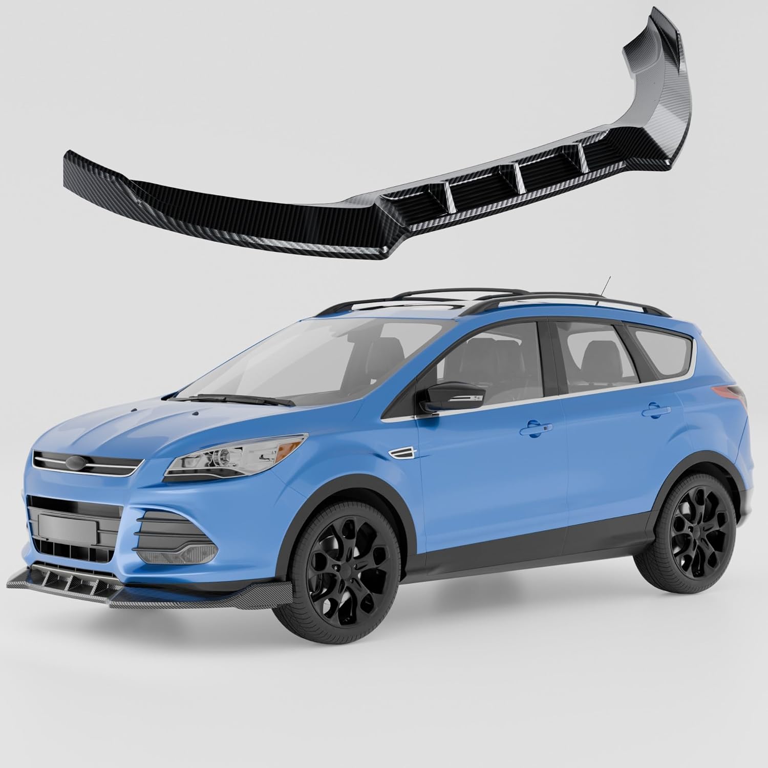 Carbon Fiber Look Front Bumper Lip Splitter Compatible with Ford Escape 2013-2016 Accessories Under Chin Spoiler Body Kit Add On ABS Materia (Carbon Fiber Look)