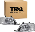 TRQ 2 Piece Headlight Assembly Set Chrome Bezel Driver & Passenger Side Compatible with Honda CR-V 1997-2001 HO2502112 HO2503112 33101S10A01 33151S10A01