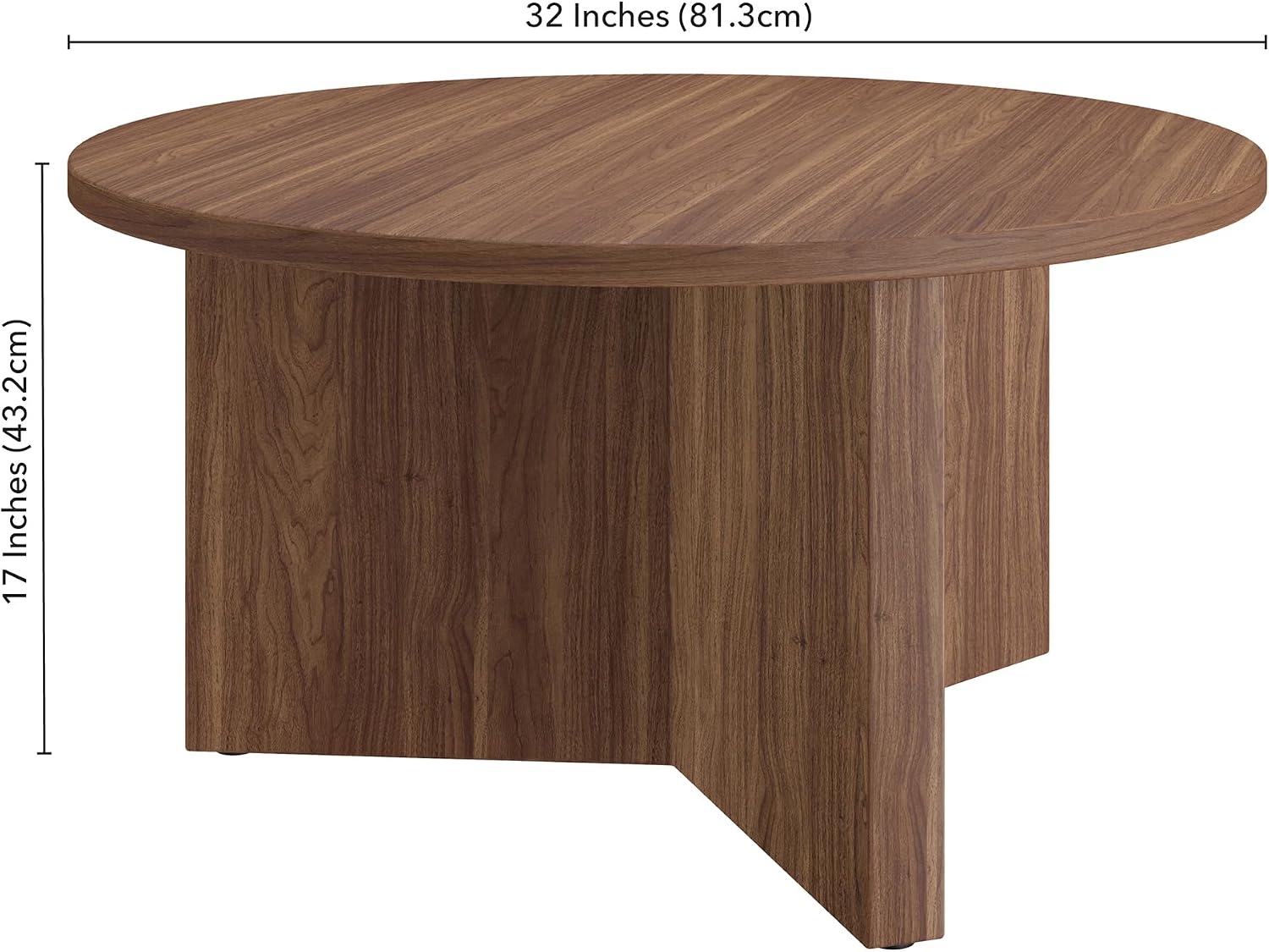 Henn&Hart 32' Round Wood Pedestal Coffee Table for Living Room, Family Room, Office, or Apartment, Medium Walnut