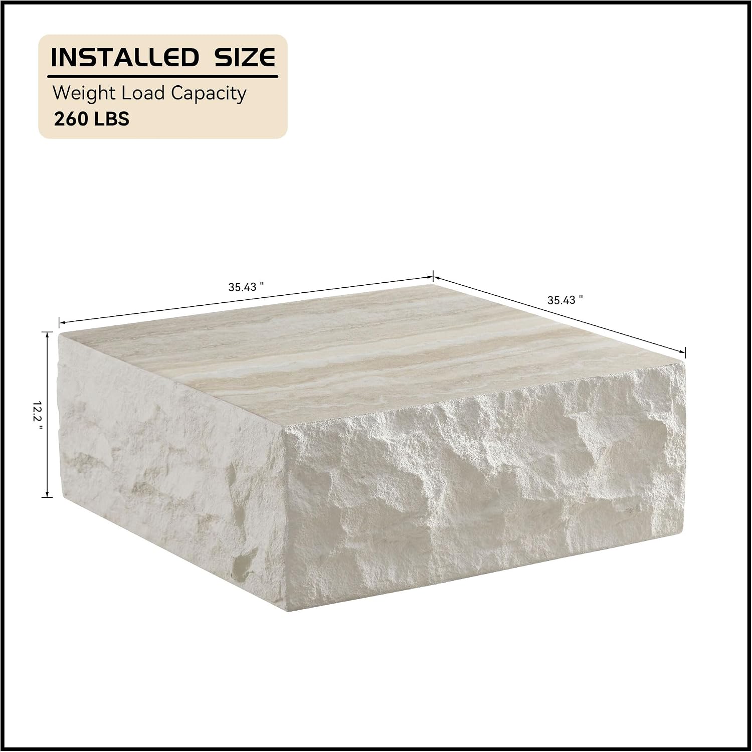 Square Coffee Table for Living Room Modern Center Table for Apartment, No Need Assembly (Fiberglass 35.43'' Cement Stone Pattern)