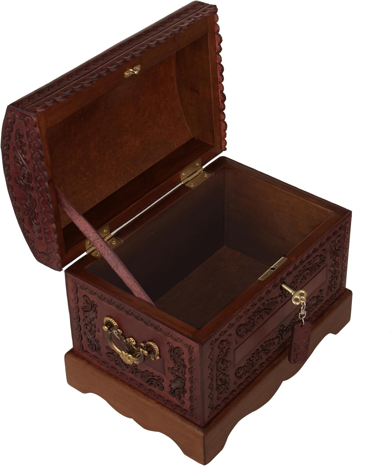 NOVICA Colonial Wood And Leather Jewelry Box, Brown 'Colonial Treasure'