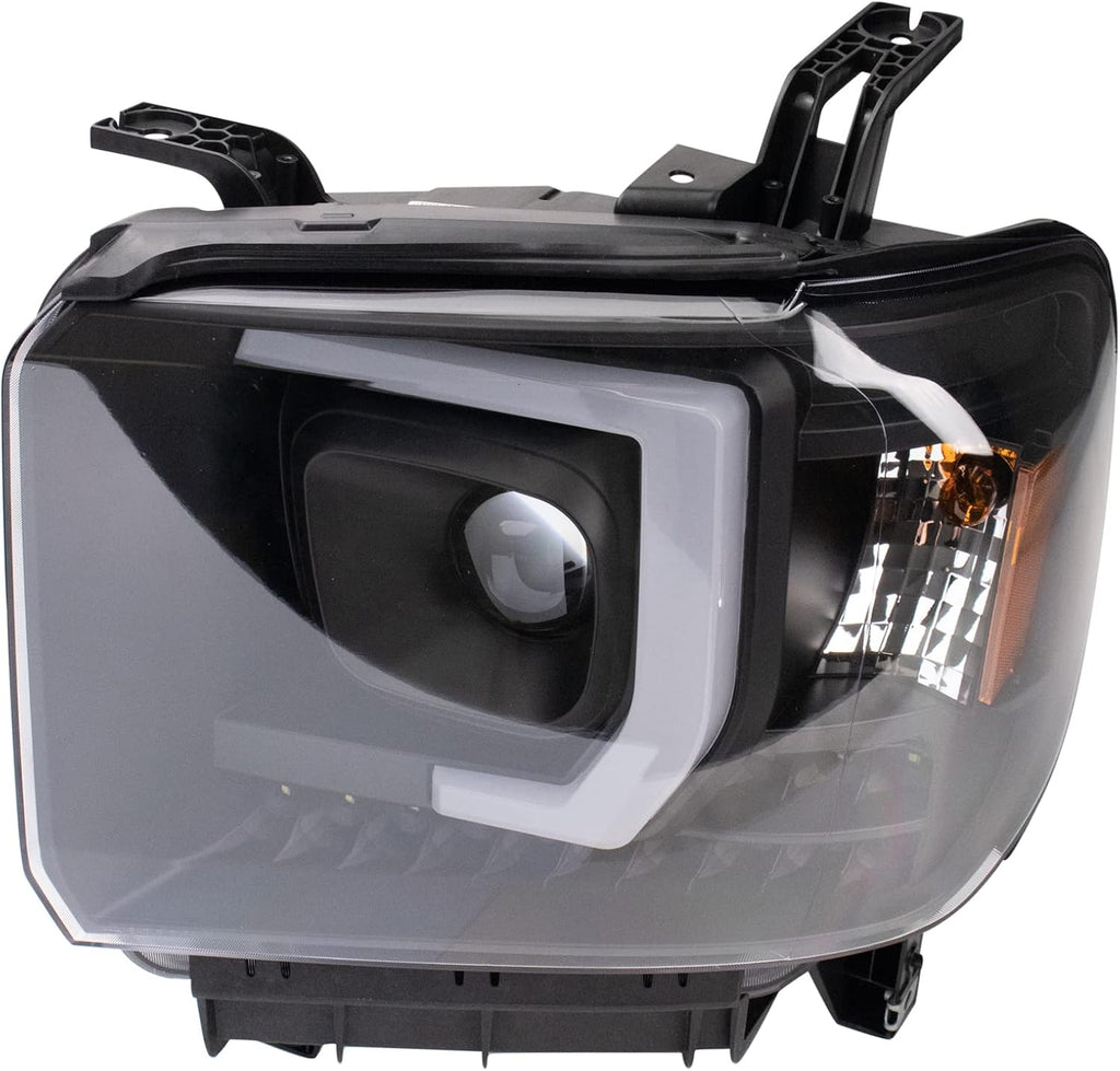 TRQ Performance Driver and Passenger Side Headlight Assembly Set Black Housing Compatible with 14-18 GMC Sierra 1500 15-19 GMC Sierra 2500 HD 15-19 GMC Sierra 3500 HD
