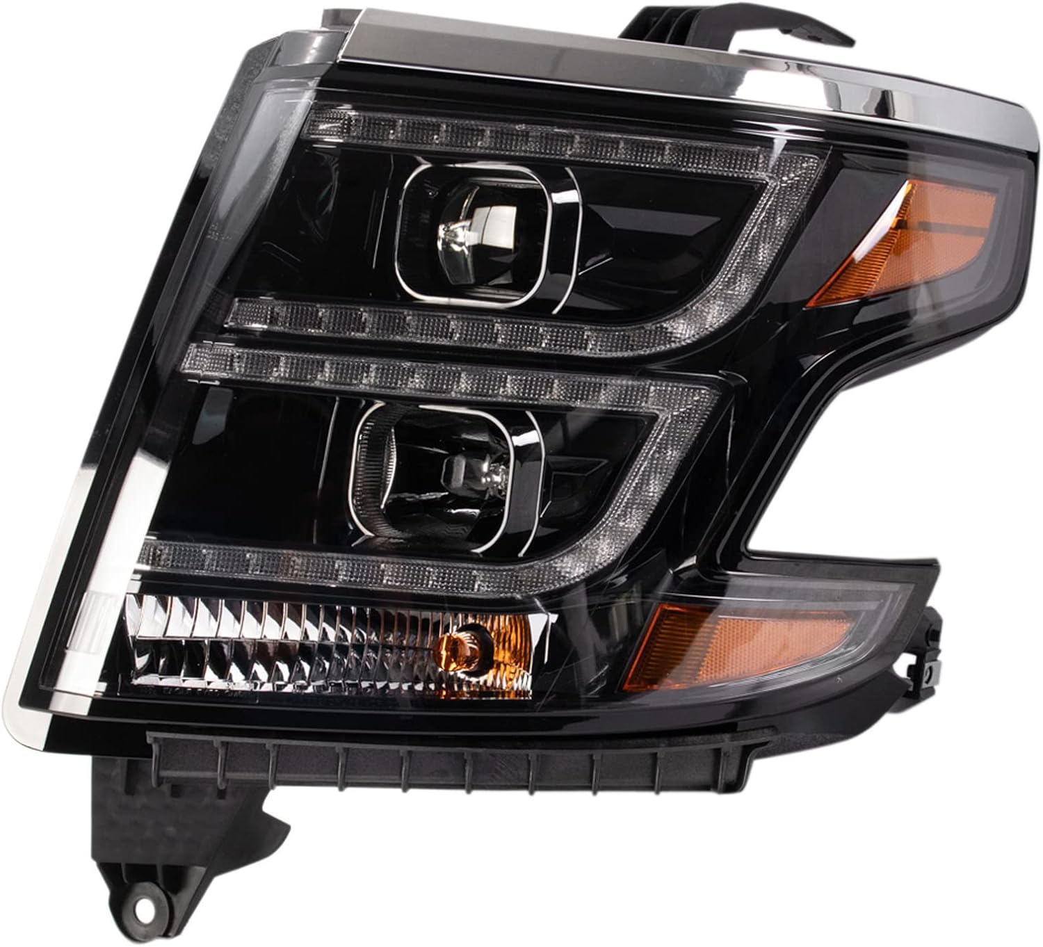 TRQ Performance Driver and Passenger Side Headlight Assembly Set Black Housing Clear Lens Compatible with 15-20 Chevrolet Suburban 15-20 Chevrolet Tahoe Halogen Only