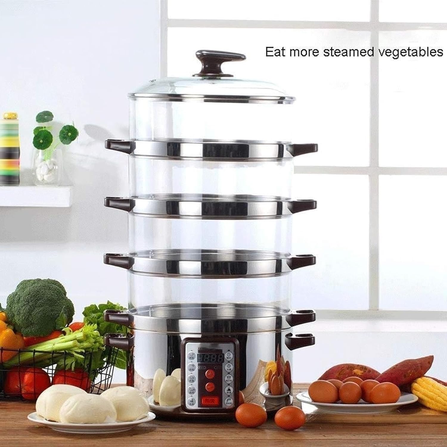 Vegetable Steamer Rice Cooker- Electric Steam Appliance Food Steamer Vegetable Steamer 4 Tier Stackable Auto Shut Off Fast Heating Electric Food Steamer(