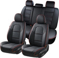 Coverado Car Seat Covers Full Set, 5 Piece Car Seat Protector with Removable Headrest, Nappa Leather Breathable Front Rear Seat Cushion Side All Wrapped Universal Fit Truck Most Cars Black & Red