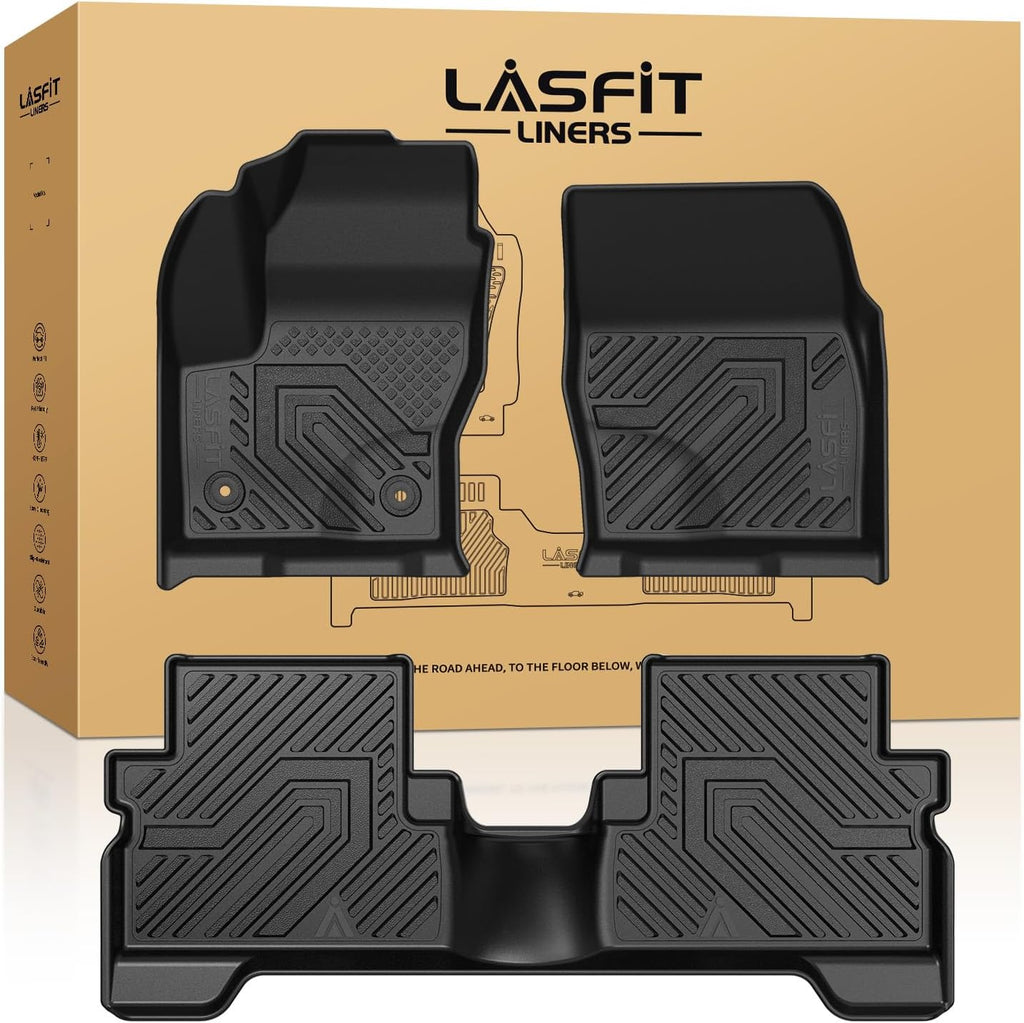 LASFIT Floor Mats for Ford Escape 2019-2013 (Only fit with Adjustable Cargo Floor in Lower Position),Custom Fit All Weather Protector TPE Easy Clean Floor Liners, 1st & 2nd Row, 3PCS Black