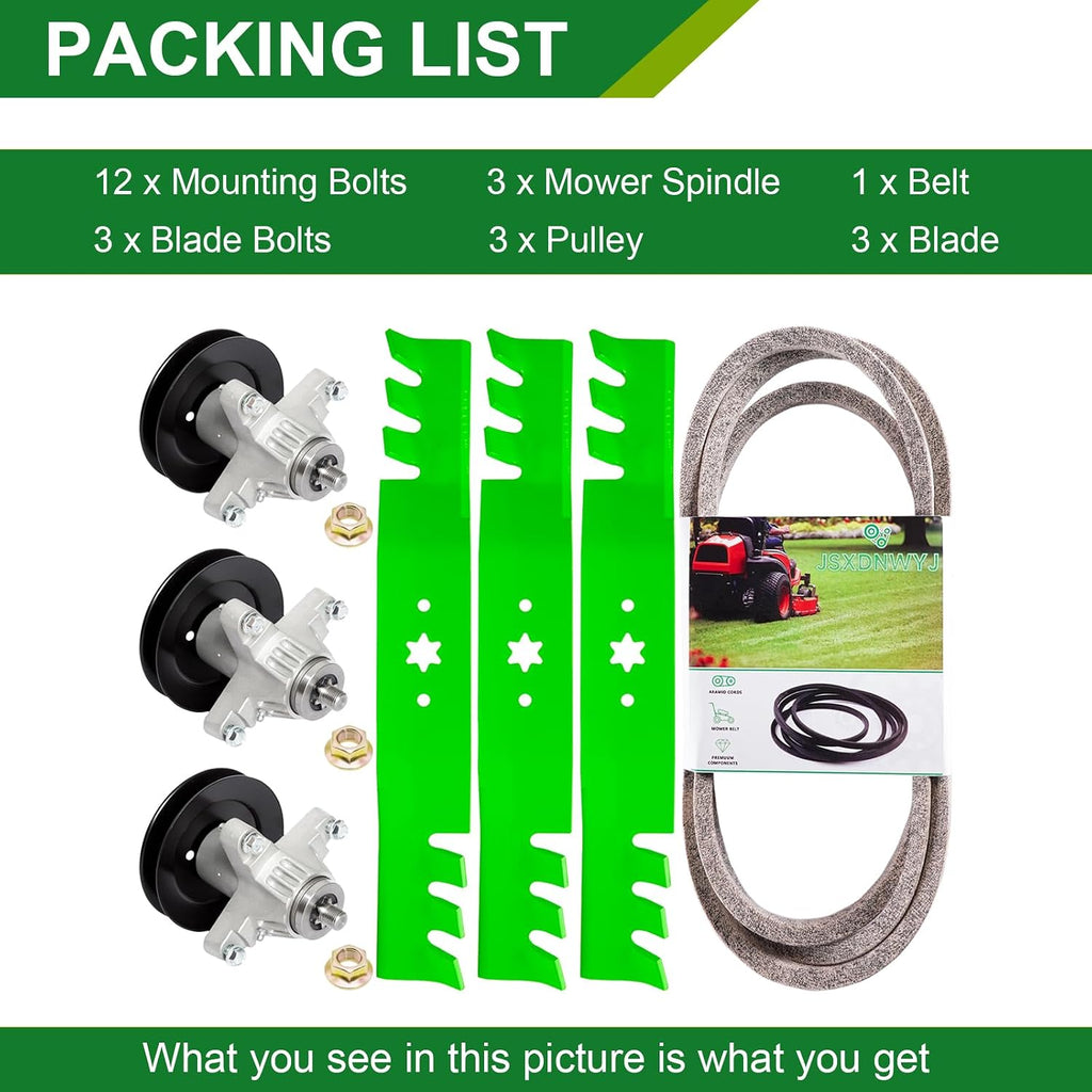 50 Inch Mower Deck Rebuild Kit - Fits 50' Deck Cub Ca det RZT-50 RZT-50VT White Outdoor ZT-50, 3 Spindles(618-04126) + 3 Blades(942-04053C) + 1 Belt(754-04044)