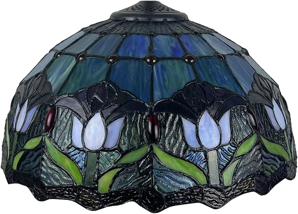 16 Inch Tulip Stained Glass Lampshades, Tiffany Replacement Lamp Shade, Only Handmade Retro Glass Shade Replacement for Table Lamp Pendant Light Floor Lamp Ceiling Fixture,Blue