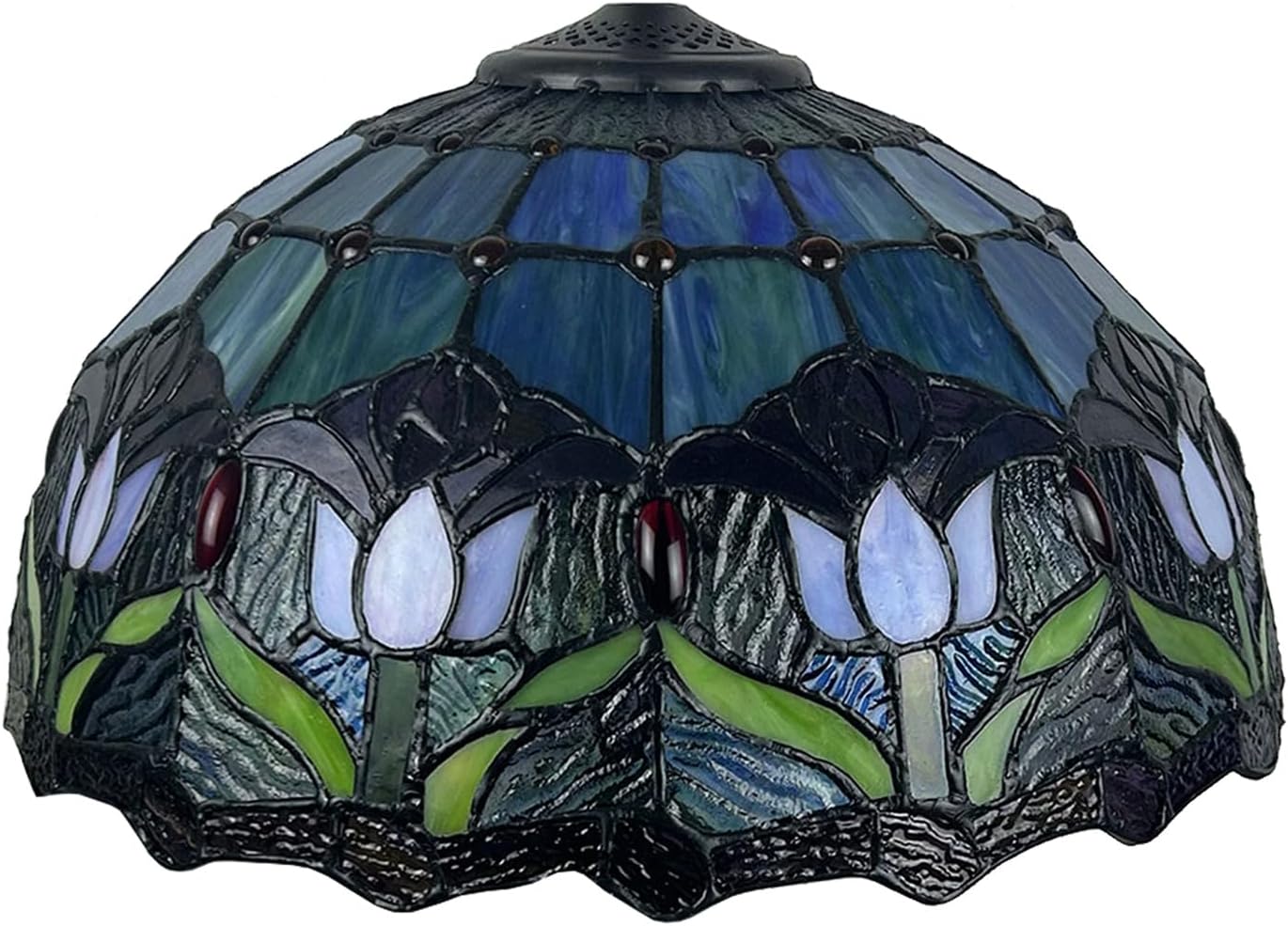 16 Inch Tulip Stained Glass Lampshades, Tiffany Replacement Lamp Shade, Only Handmade Retro Glass Shade Replacement for Table Lamp Pendant Light Floor Lamp Ceiling Fixture,Blue