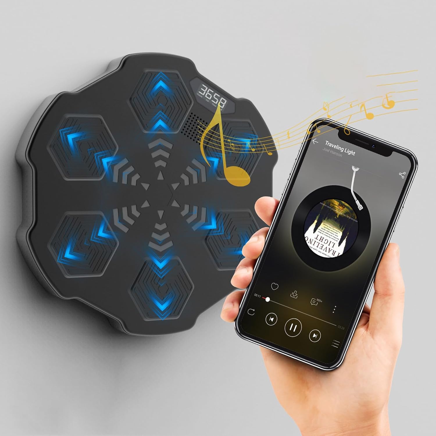 Music Boxing Machine,Digital Boxing Gym Equipment with Rhythm Light and Real-Time Workout Data,Wall Punching Pad for Home and Office