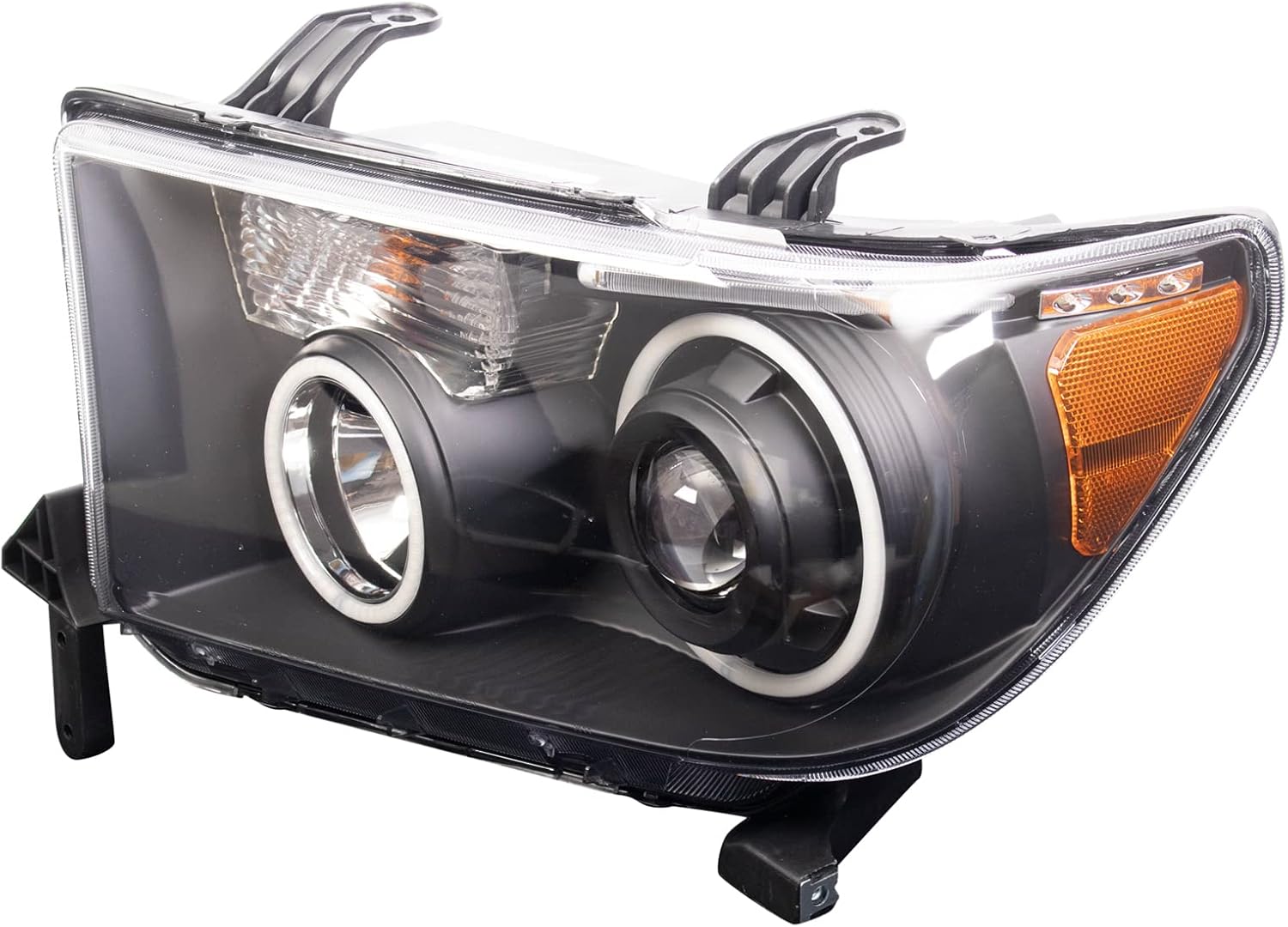 TRQ 2 Piece Headlight Assembly Set Performance Halogen LED Halo Rings Black Bezel Driver & Passenger Side Compatible with Toyota Sequoia 2008-2017 Tundra 2007-2013 TO2502171 TO2503171