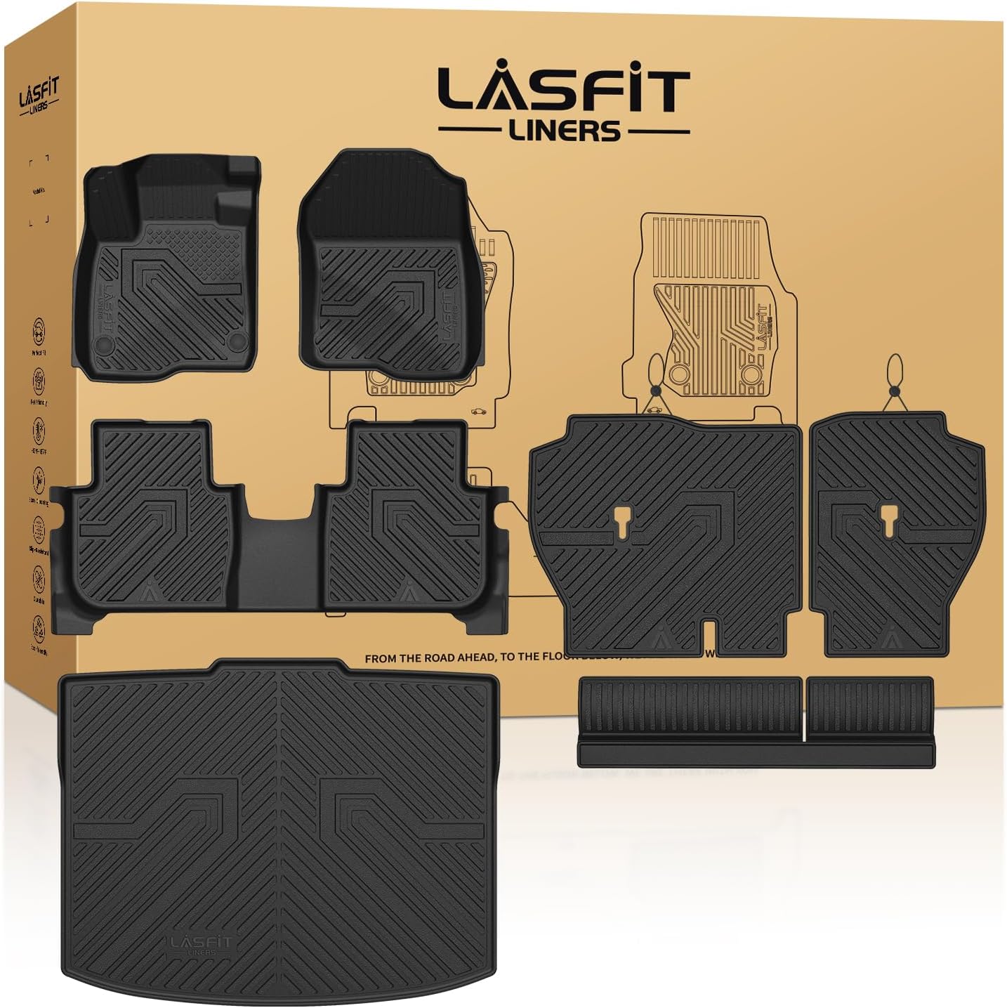 LASFIT Full Set Floor Mats for Honda CR-V 2026 2025 2024 2023 Gasoline (NOT for Hybrid), All Weather TPE Custom Fit Floor Liners 1st & 2nd Row & Seat Back Mat & Cargo Mat (Lower Position)