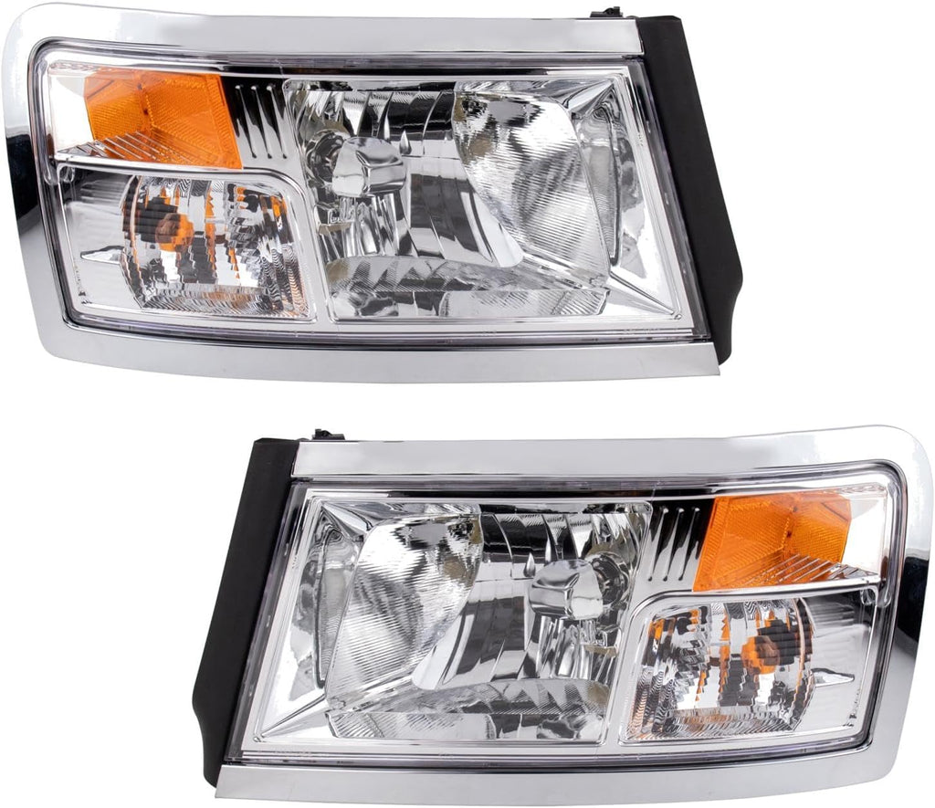 TRQ Driver and Passenger Side Headlight Assembly Set Compatible with 08-10 Dodge Dakota without Black Bezel 11 Ram Dakota without Black Bezel
