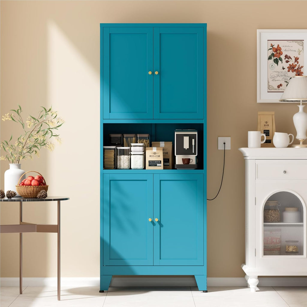 COFaR 69' Tall Modern Kitchen Pantry,Metal Storage Cabinet with Adjustable Shelves,Pantry Cabinet with 6-Tier,Freestanding Cupboard for Kitchen,Dining Room,Living Room,Bathroom,Blue