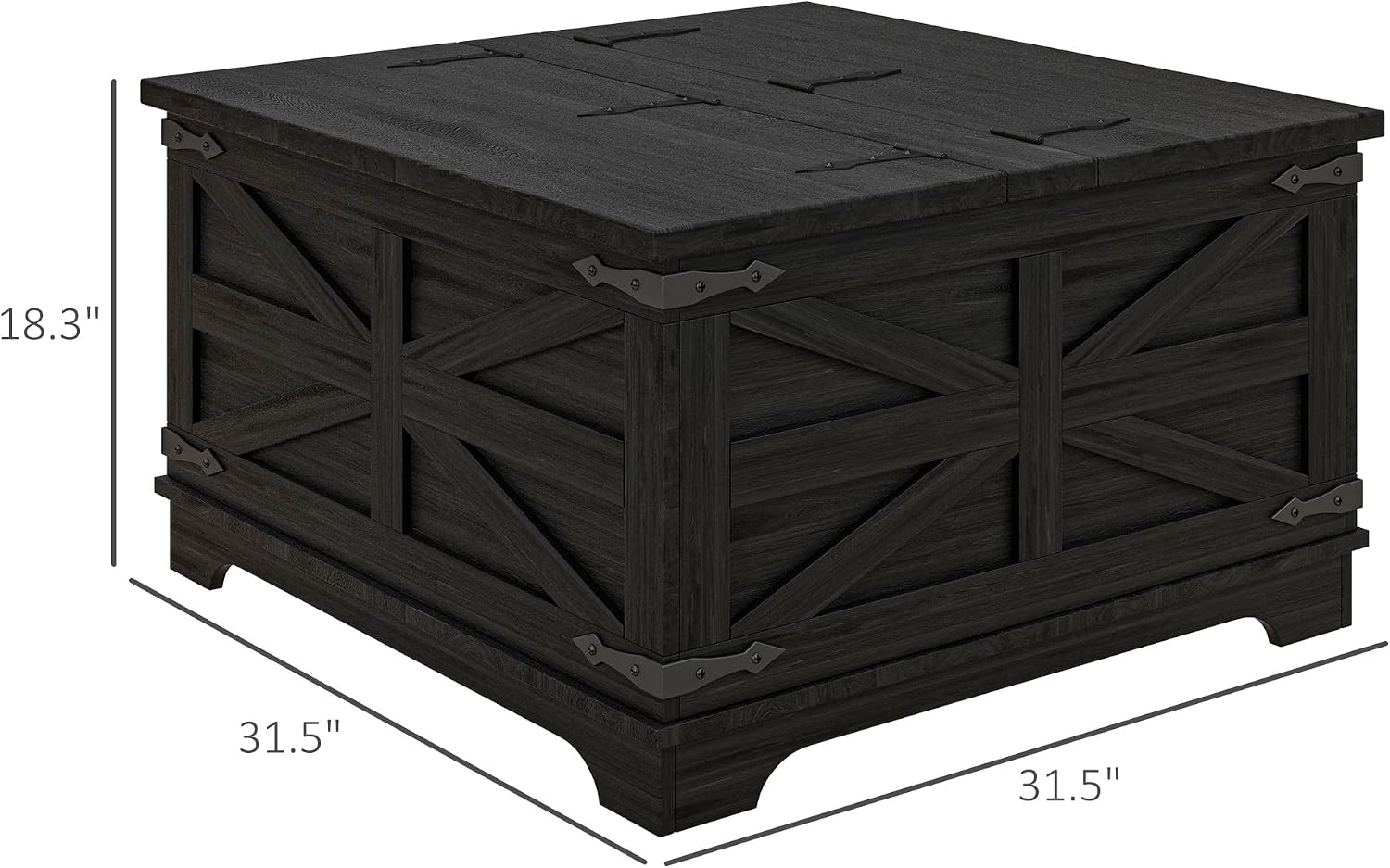 HOMCOM Farmhouse Coffee Table with Storage, Center Table with Hinged Lift Top and Hidden Space, Square Coffee Table for Living Room, Distressed Black