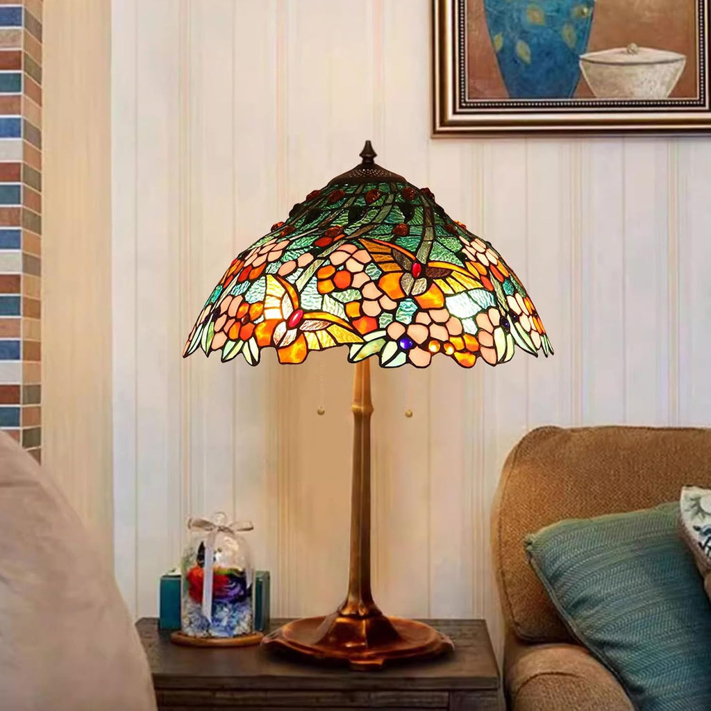 Tiffany Lamp Shade Replacement, 16 Inch Stained Glass Lampshades Antique Butterfly Cherry Blossom Crystal Beads Design Light Cover Only for Table Lamp Floor Lamp Pendant lamp Ceiling Light