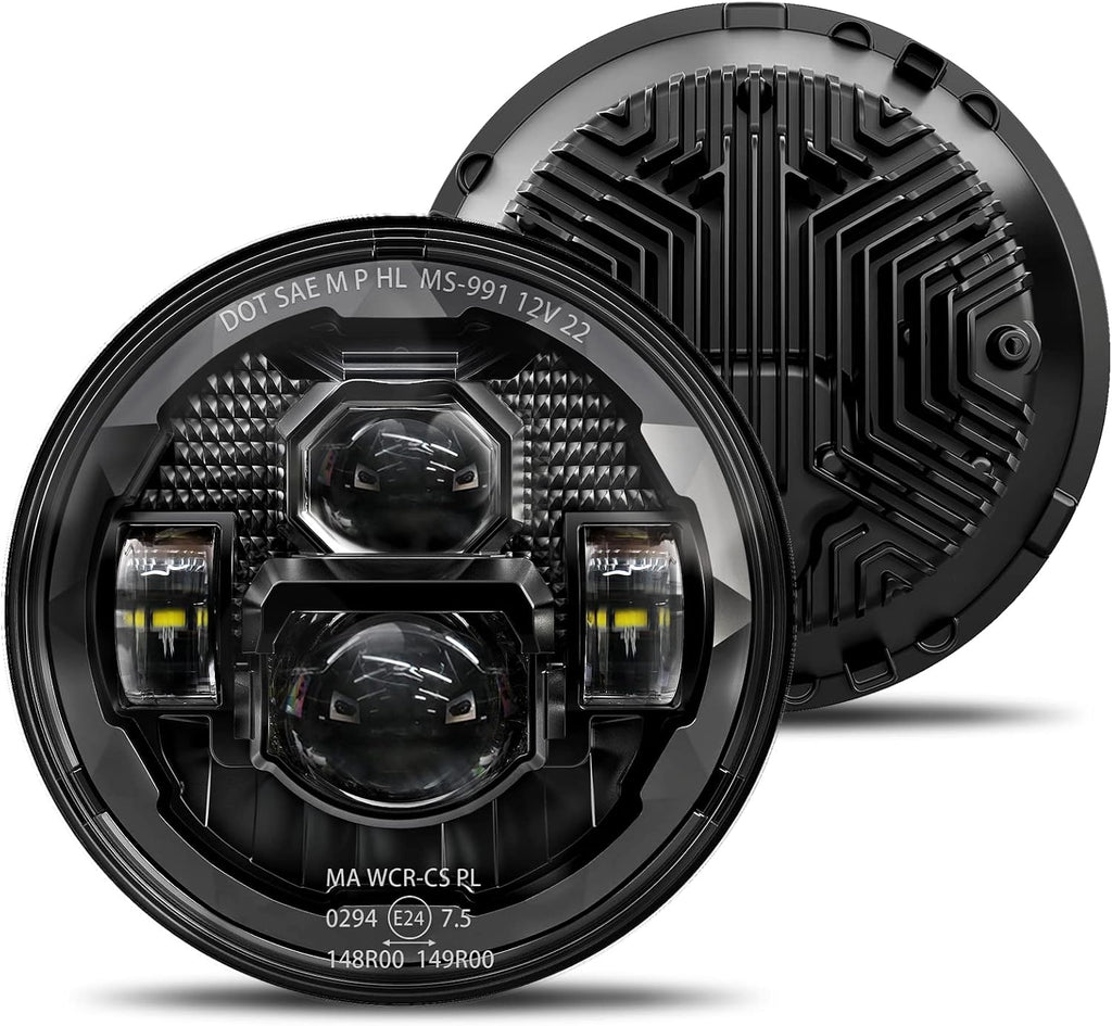 HWSTAR Pair New 1000% Bright Anti-glare 7 Inch Led Headlights Round Compatible with Jeep Wrangler JK JKU TJ LJ Chevy Ford GMC Dodge Mazda Nissan Mack VW etc DOT Approved H6024 Hi/Low Sealed Beam