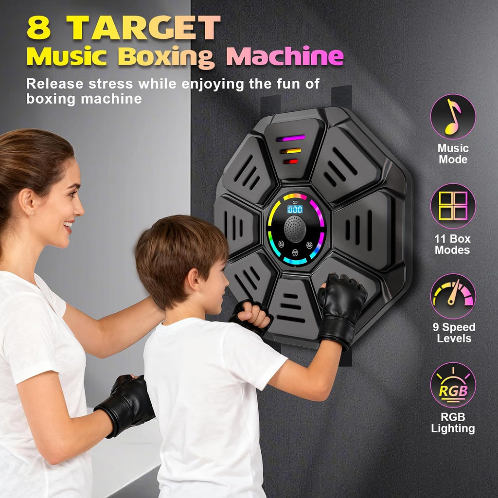 Music Boxing Machine, Smart Music Punching Machine for Adults Kids, Bluetooth Music Sync, Wall-Mounted Workout/Training Equipment with Boxing Gloves, Suitable for Home Gym Office Indoor Exercise