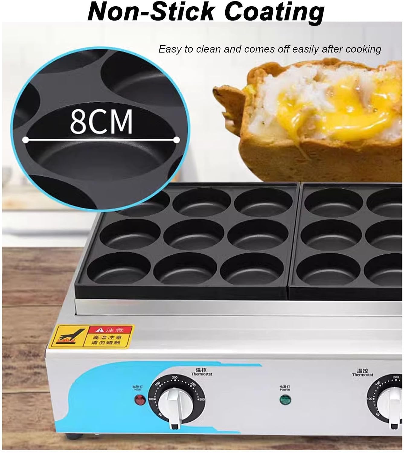 18-Hole Egg Mini Pancake Frying Pan, Egg Burger Machine, Commercial Electric Heating Red Bean Pancake Machine