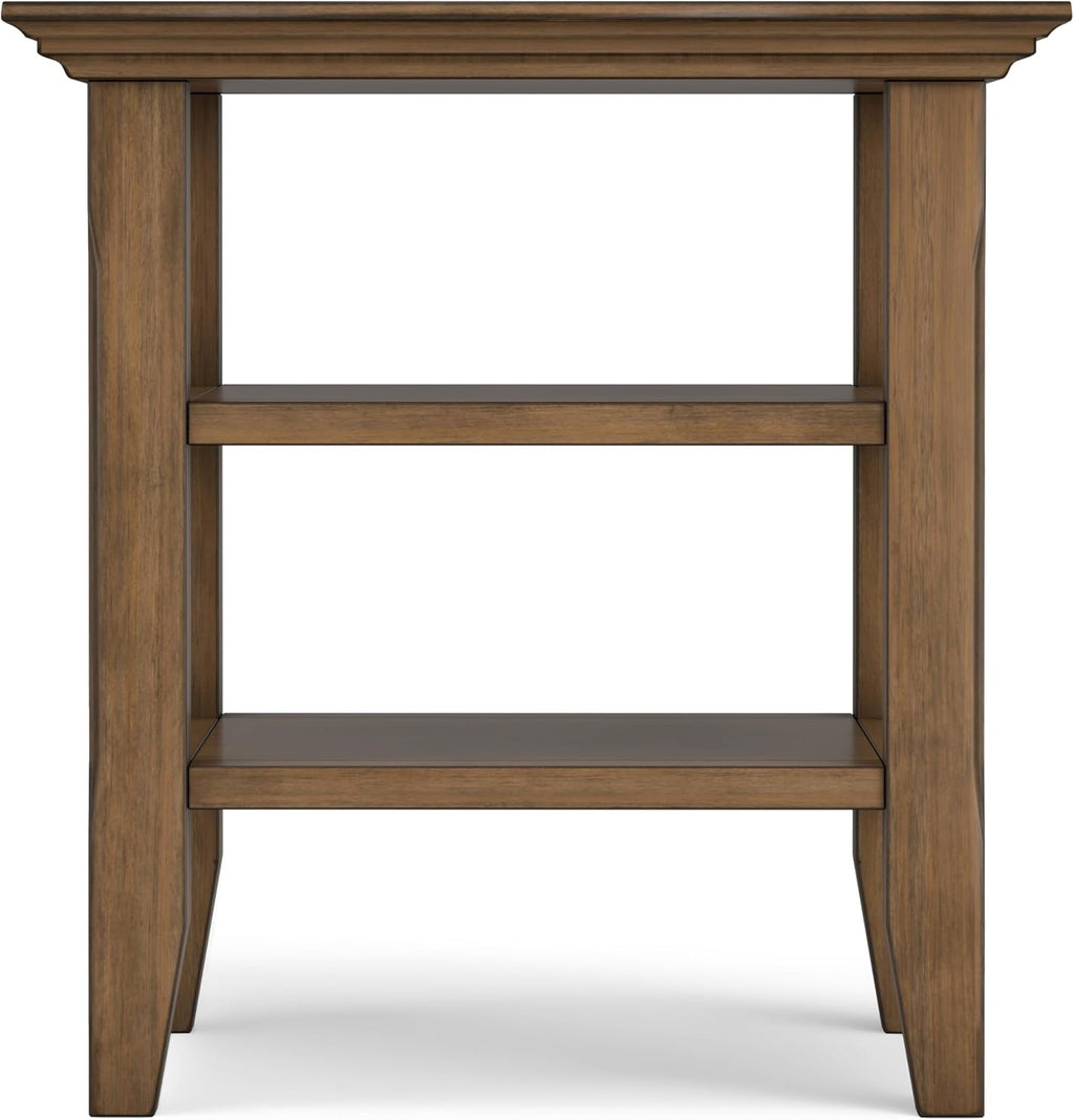 SIMPLIHOME Acadian End Table - 19 inch Wide Solid Wood Square Side Table with 2 Open Shelves in Rustic Natural Aged Brown, Nightstand or Shelving Unit for Living Room or Bedroom with Storage