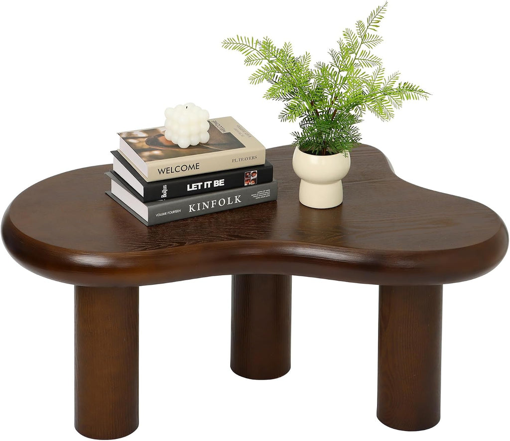 34'(L) Cloud Coffee Table, Modern Wood Coffee Table for Living Room, Accent Center Tables with 3 Legs, Small Tea Tables for Balcony, Patio, Bedroom, Walnut