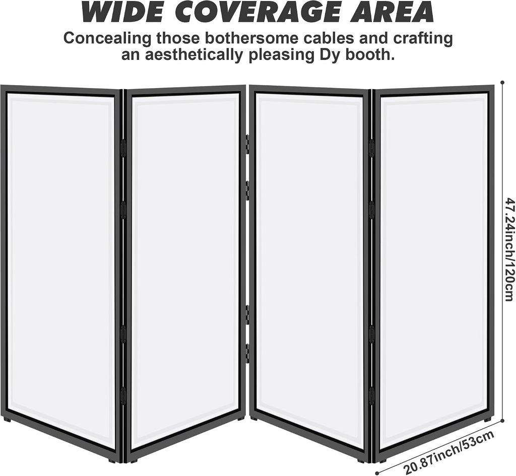 DJ Facade Booth, DJ Stand Portable Event Cover Screen with Foldable 4 Detachable Metal Frame Light Projector Display Scrim Panel Stand with Carry Bag for Party,Show,Gathering(White and Black)