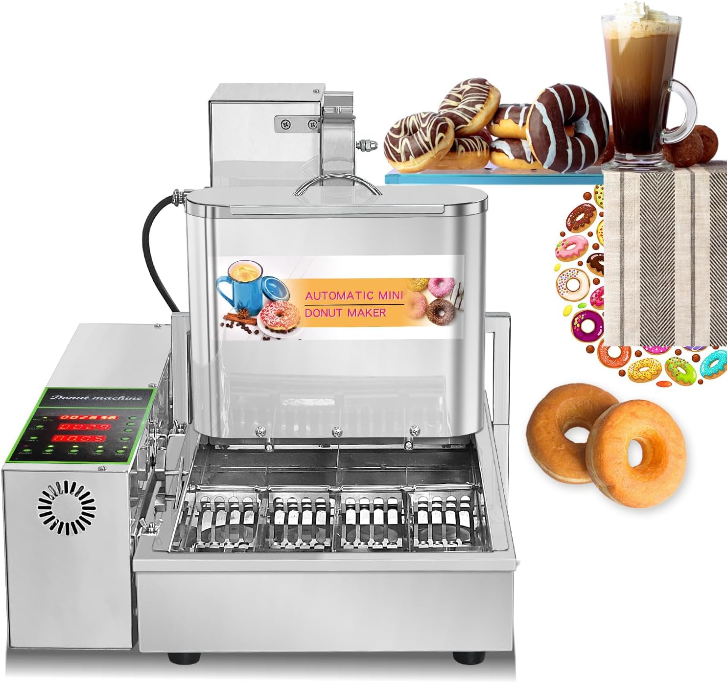 Kolice Commercial 4 Rows Automatic Donuts Machine Integrates Donut Forming, Dripping, Frying, Flipping, Collecting,Counting and Outputting Into One,Auto Frying Donuts Maker