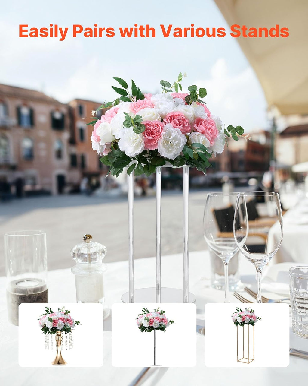 VEVOR Flower Ball Arrangement Bouquet 10 PCS, 17.7-Inch Diameter Artificial Flower Balls Wedding Table Centerpieces, Rose Arrangements for Wedding Centerpiece Home Decorations, Pink and White Roses