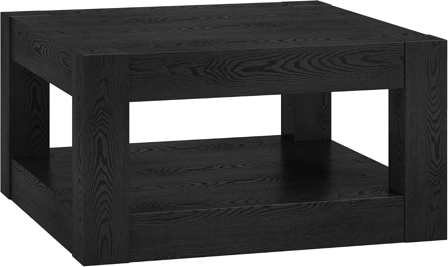 Henn&Hart 32' Wide Square Coffee Table in Natural Black, for Home, Living Room, Bedroom, Entertainment Room, Office