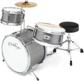 Ashthorpe 3-Piece Complete Kids Drum Set - Beginner Kit with 14' Bass, Adjustable Throne, Cymbal, Pedal & Drumsticks - Silver