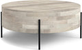 SIMPLIHOME Rayburn Drum Coffee Table - 38 inch Wide Solid Mango Wood Round Living Room Table in White Wash, Modern Urban Center Table for Family Room with Black Metal Legs and Large Surface