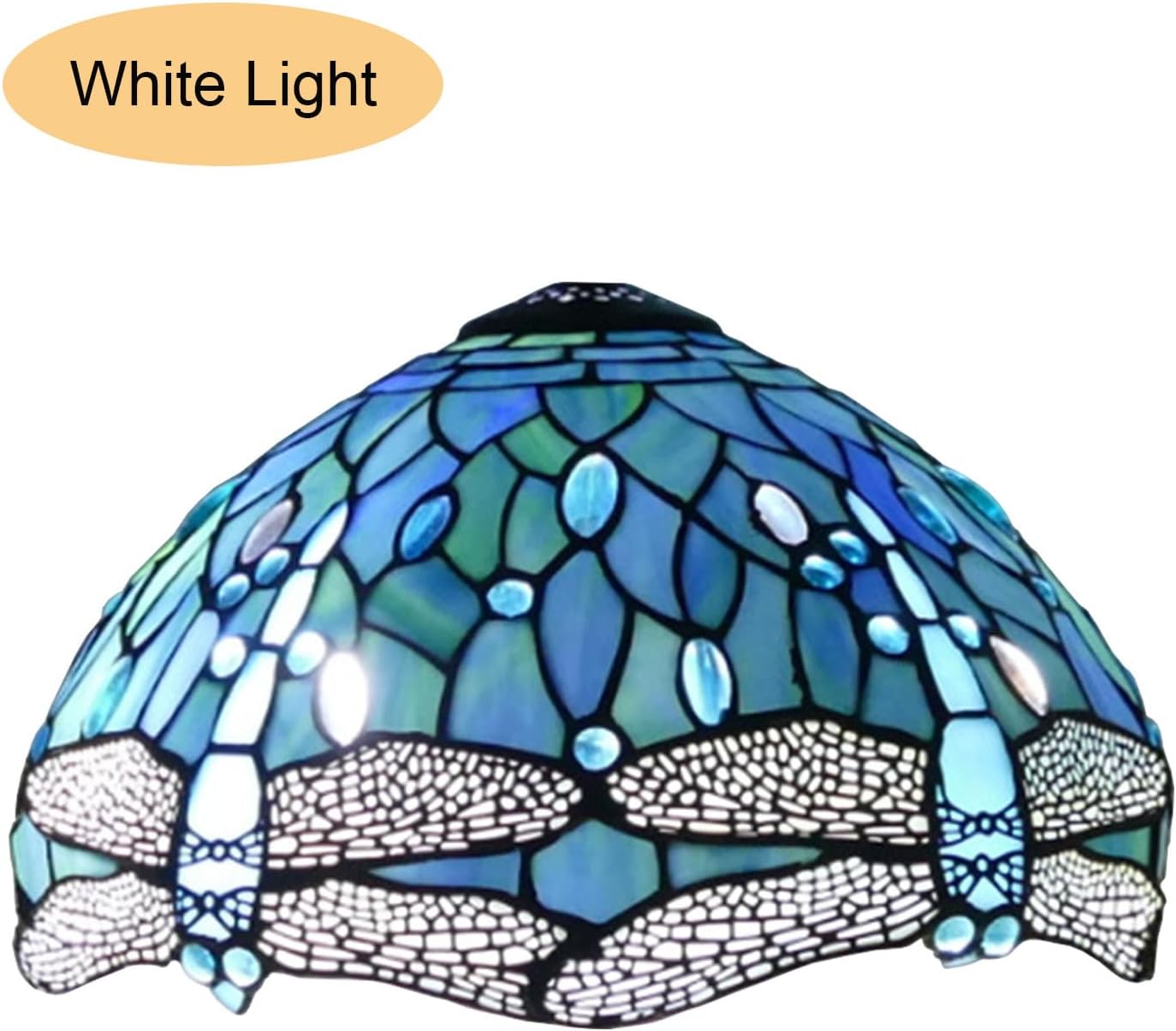 12 Inch Dragonfly Stained Glass Lamp Shade, Tiffany Style Lampshades Replacement, Handmade Vintage Lamp Cover Accessories Only for Table lamp Pendant Light Ceiling Fixture,Blue