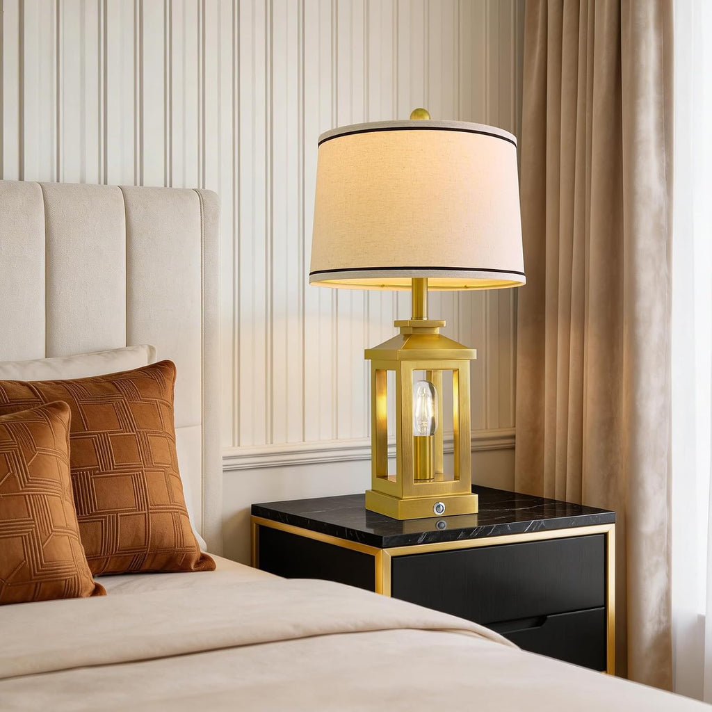 G-SAFAVA 24' Table Lamps for Living Room Bedroom Modern Gold Bedside Lamps Set of 2 Nightstand Lamps for Night Stands 3 Way Dimmable Touch Lamp with USB C+A Ports and 2 Light Sources, 4 Bulbs Includes