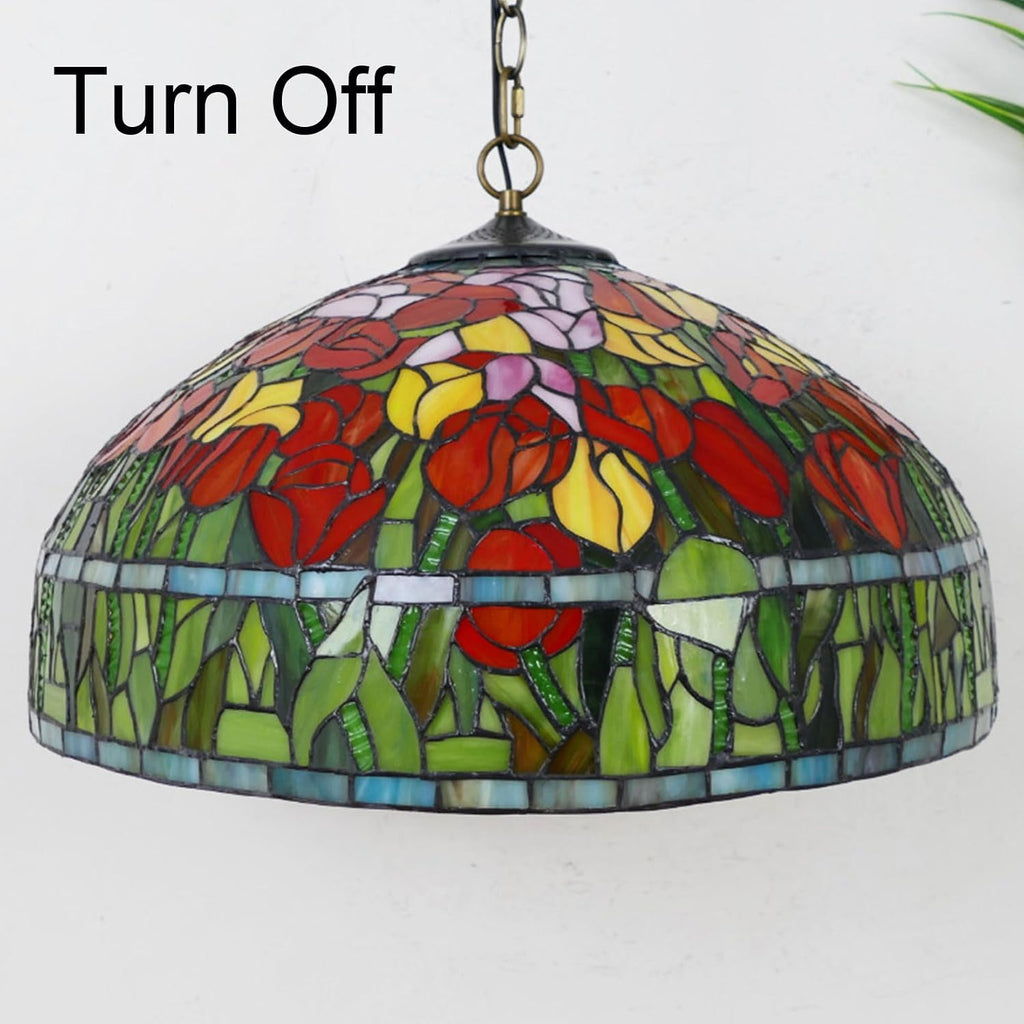 20 Inch Tiffany Stained Glass Single Lampshade Red tulip Blue wisteria Table Lamp Shade Pendant Hanging Light Fixture Floor lamp Replacement only,Tulip