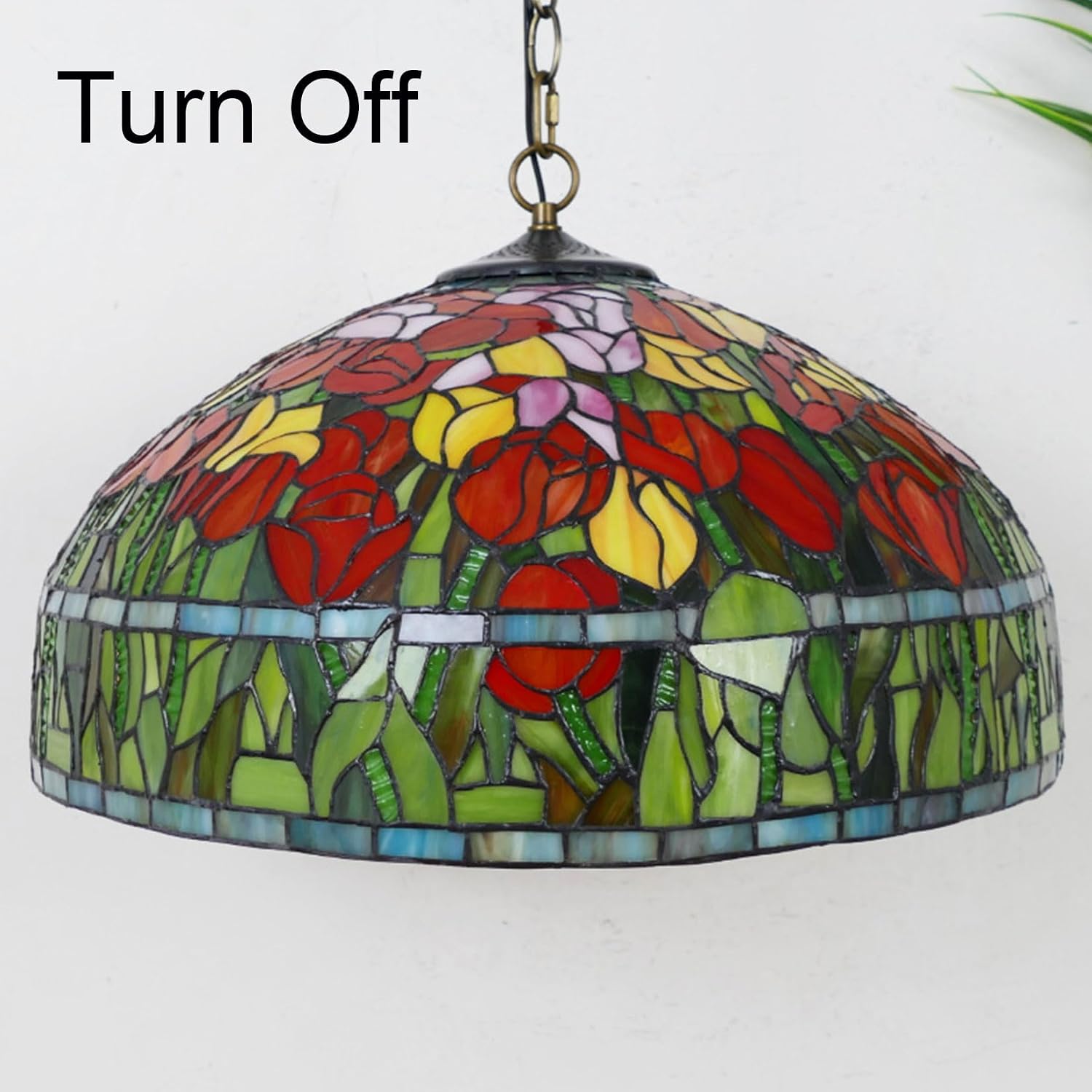 20 Inch Tiffany Stained Glass Single Lampshade Red tulip Blue wisteria Table Lamp Shade Pendant Hanging Light Fixture Floor lamp Replacement only,Tulip