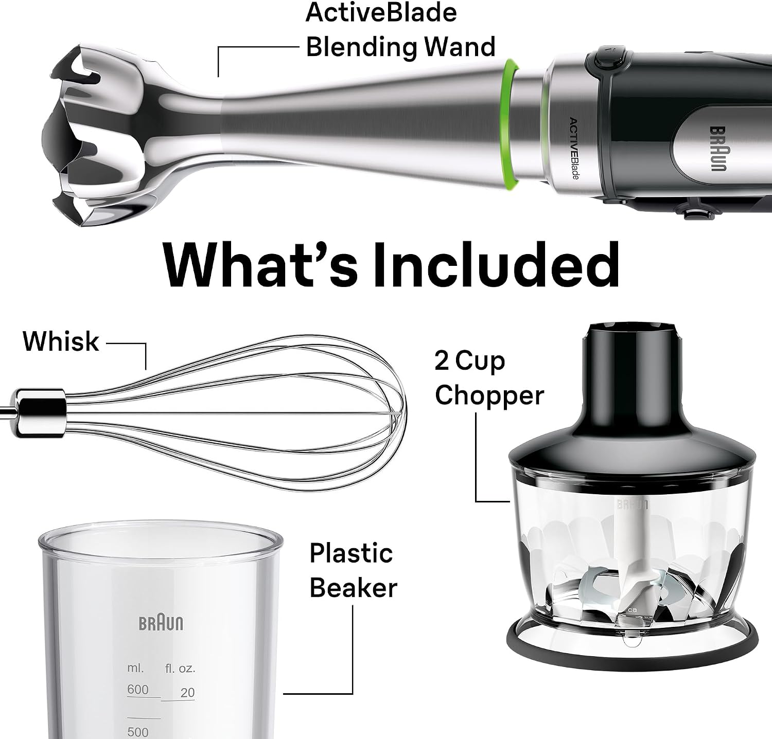 Braun MultiQuick 7 3-in-1 Immersion Blender with Food Processor – Powerful Handheld Electric Stick - Emulsifier for Chopping, Beating & Whisking - Ideal for Soup, Puree, Smoothies & More