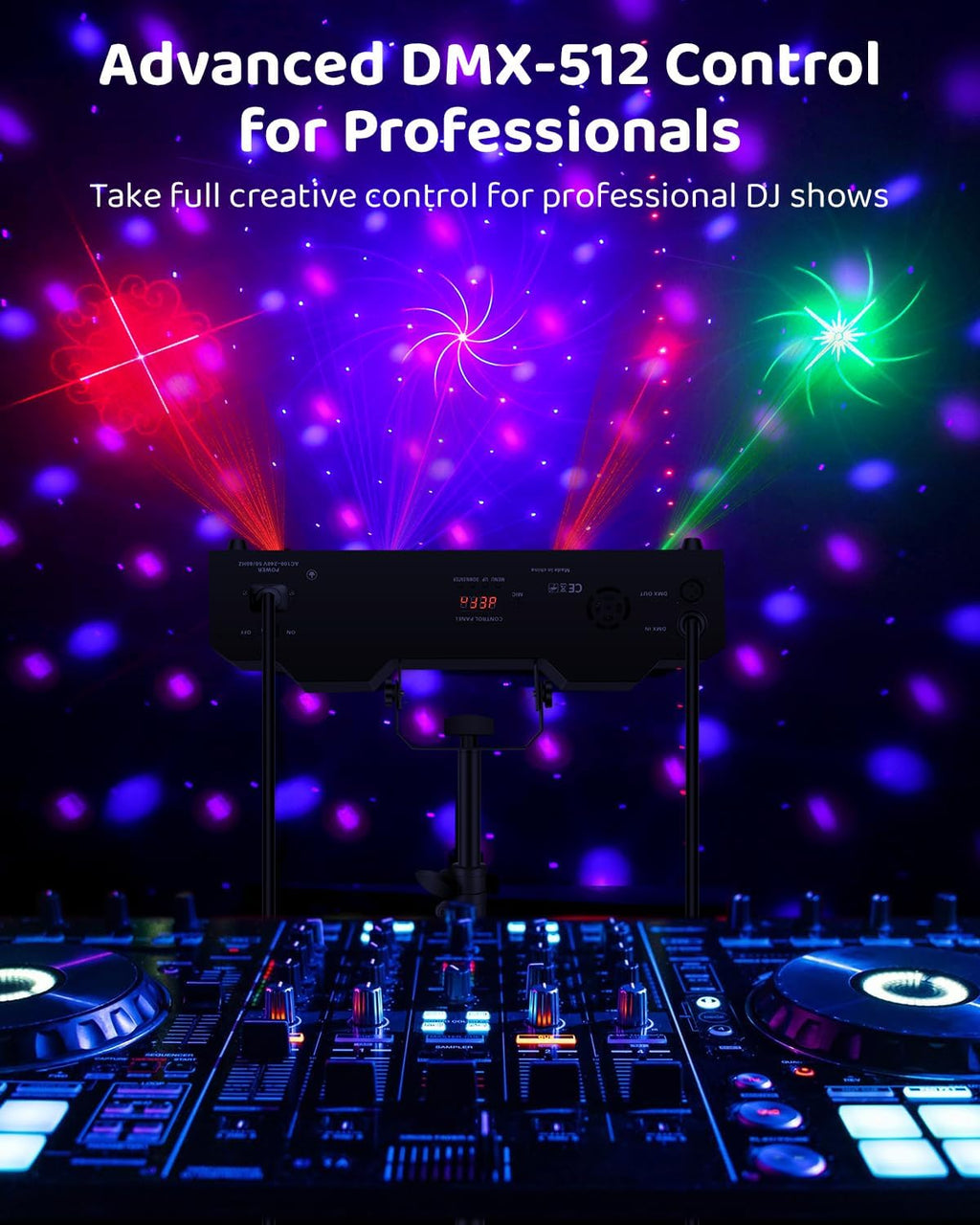 Telbum DJ Lights with Stand, 7 in 1 DJ Light for Party, DMX & Sound Activated Laser Light Show, Disco Ball & UV Strobe Effect Stage Lights Package for Gig Bar Band Events Wedding Christmas