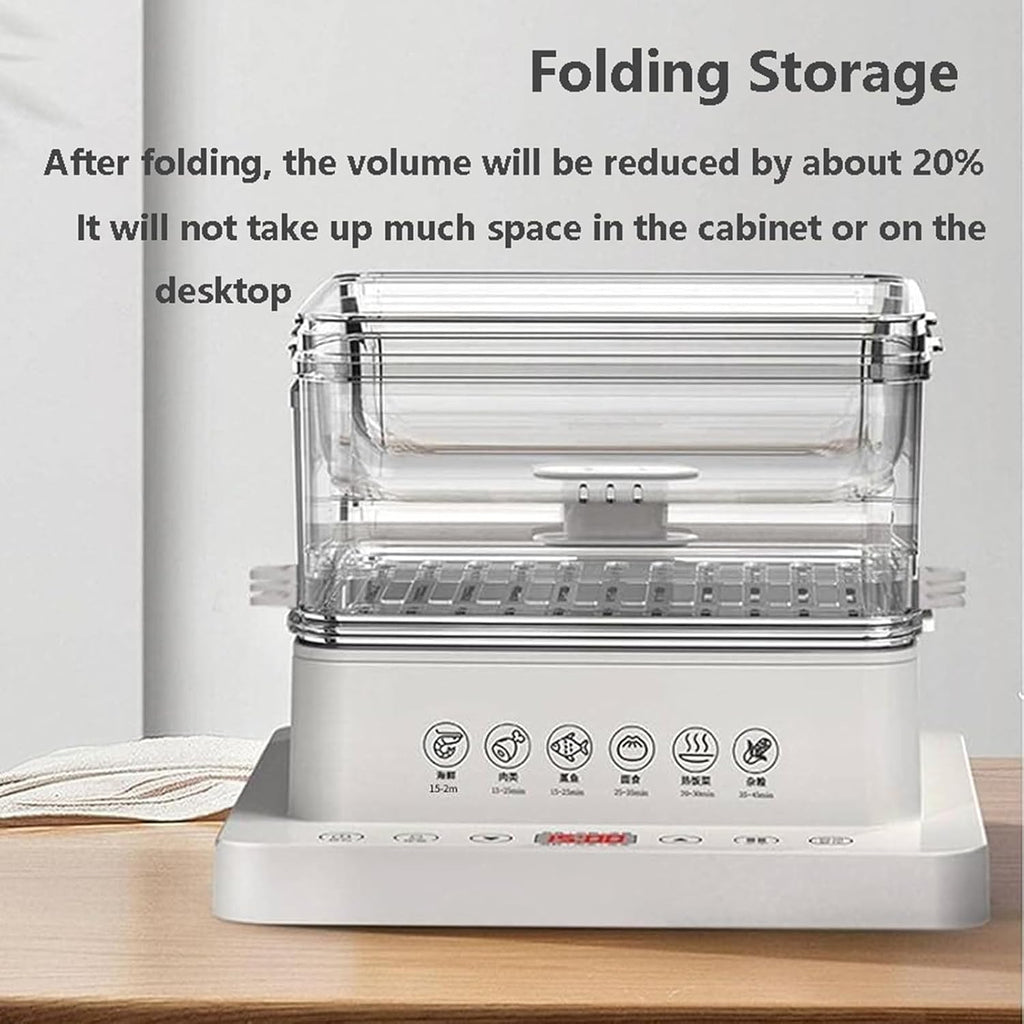 Electric Food Steamer, 3-Layer Cookware, 40L Capacity, Foldable Hot Food Heater, Automatic Steamer with 12 Hours Heat Preservation, Ideal for Cooking and Food Preparation