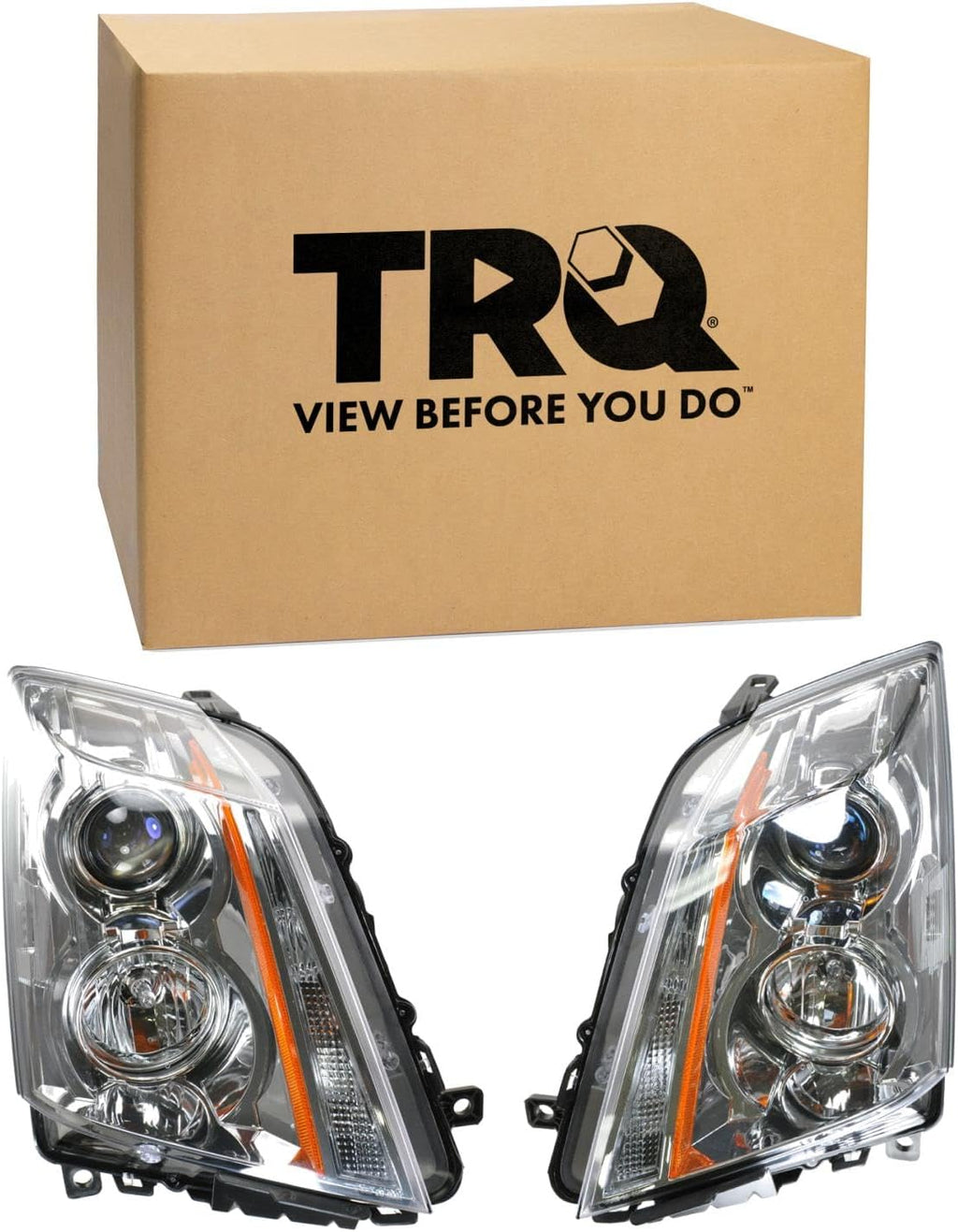 TRQ Driver and Passenger Side Headlight Assembly 2 Piece Set Halogen Compatible with 2008-2013 Cadillac CTS 2014 Cadillac CTS Wagon or Coupe Only