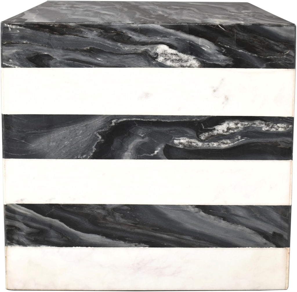 JONATHAN Y MTB1101B Felix 15.5' Contemporary Natural Marble Handmade Cube End Table, Side Table for Living Room, Bedroom, Bathroom, Black/White