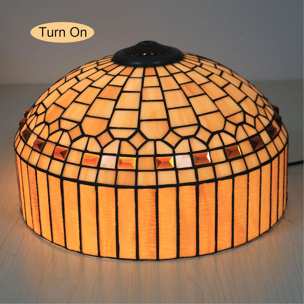 Tiffany Table Lamp Shade Replacement Only 16X9 Inch Stained Glass Yellow Beige Amber Lampshades, for Floor Lamp Desk Lamp Pendant lamp Ceiling Light Bedside Reading Lamp