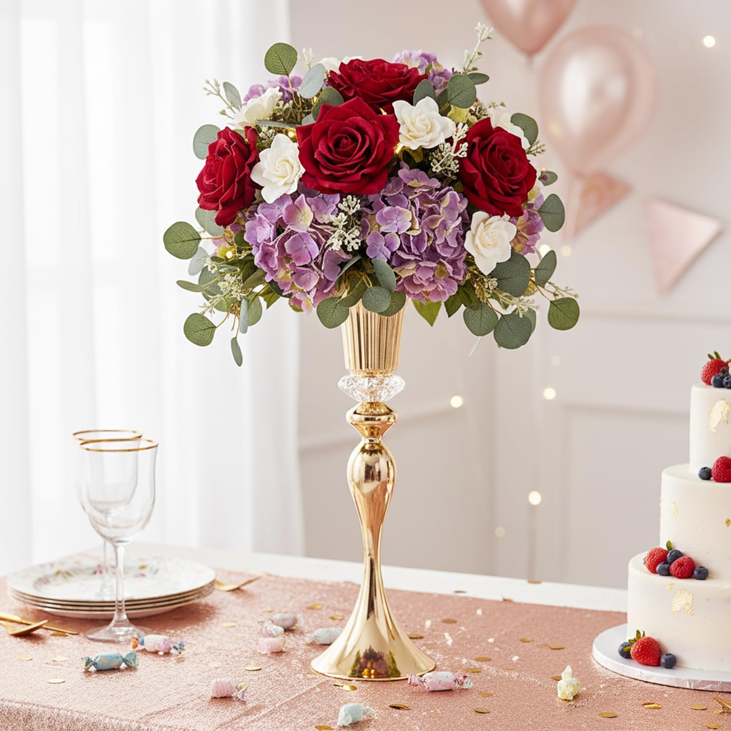 Metal Wedding Flower Vases for Tables - 22' Tall Elegant Table Centerpiece Vases, Gold Trumpet Flower Stands for Anniversary Ceremony Birthday Party Event Wedding Home Decorations (10, Gold)